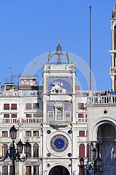 St Mark`s Clock tower Torre dell`Orologio on Piazza San Marco,Venice, Italy