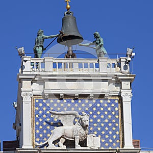 St Mark`s Clock tower Torre dell`Orologio on Piazza San Marco,Venice, Italy