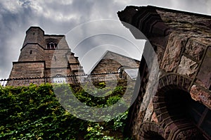 St. Mark's & John's Episcopal Church, located in Jim Thorpe, Pennsylvania, with dark clouds looming overhead