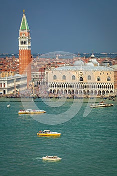 St. Mark's Square from above San Giorgio Maggiore island and Grand canal, Venice