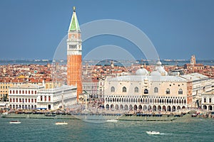 St. Mark's Square from above San Giorgio Maggiore island and Grand canal, Venice