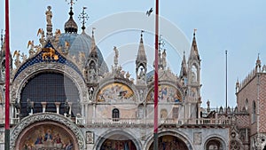 St. Mark's square, St. Mark's basilica and Doge's palace during carnival, Venice, Italy, Europe February 10