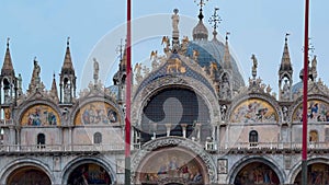 St. Mark's square, St. Mark's basilica and Doge's palace during carnival, Venice, Italy, Europe February 10