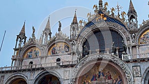 St. Mark's square, St. Mark's basilica and Doge's palace during carnival, Venice, Italy, Europe February 10