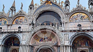 St. Mark's square, St. Mark's basilica and Doge's palace during carnival, Venice, Italy, Europe February 10