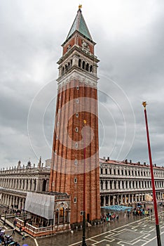 The St. Mark`s Square in Venice during Rainy Weather and Aqua Alta