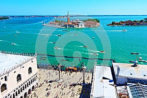 St Mark`s square waterfront and Venice lagoon Italy