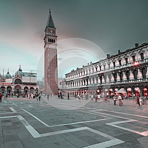 St. Mark Square Campanile and Doges Palace in Venice, Italy.