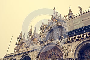 St Marks Basilica, detail of rooftop. Famous Saint Marks cathedral is top tourist attraction.