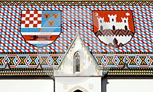 St. Marks church in Zagreb, Croatia, historic coat of ams of Croatia photo