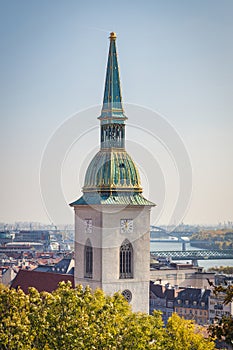 St Martin Cathedral clock tower and Bratislava city