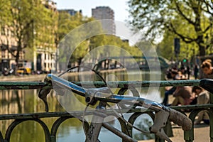 St Martin`s canal spring mood with bike as foreground