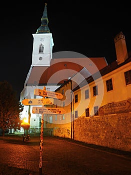 St Martin& x27;s Cathedral-night beautiful beauty on the Danube-Bratislava an interesting background