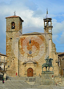 St Martins Church and Francisco Pizarro statue Trujillo Spain 