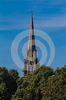 St. Mary Abbot`s Church, Kensington. A silhouette of a church spire in central London .