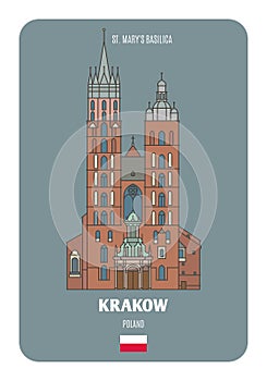 St. Mary Basilica in Krakow, Poland. Architectural symbols of European cities