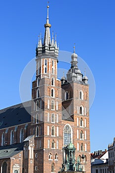 St.Mary Basilica Mariacki, gothic style church, main market square, Krakow, Poland