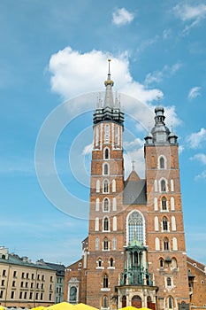 St. Mary\'s Basilica church at Rynek Glowny Main Market Square in Krakow, Poland