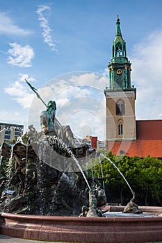 St Mary's church (Marienkirche) and the Neptune fountain