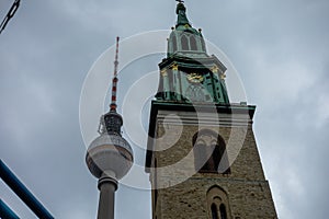 St. Mary\'s Church Marienkirche and the TV Tower Fernsehturm Berlin Germany