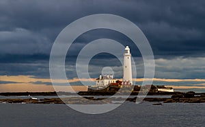 St Mary`s Lighthouse as a storm draws nearer