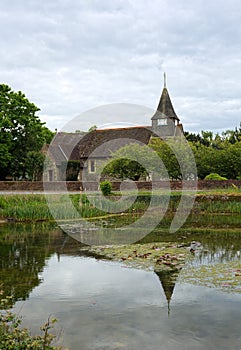 St Mary the Virgin Church. Village Pond. Buckland, Surrey. UK