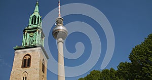 St Marys Church and the Television Tower, Marienkirche and Berliner Fernsehturm, Berlin, Germany