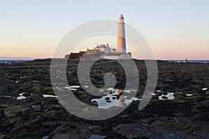 St Marys Lighthouse and Island at Whitley Bay, North Tyneside, England, UK. photo