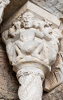 St Michael Abbey - Sacra di San Michele - Italy. Gargoyle monster sculpture, 11th Century