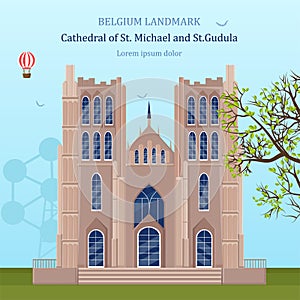 St Michael Cathedral in Belgium Vector. Architecture landmarks