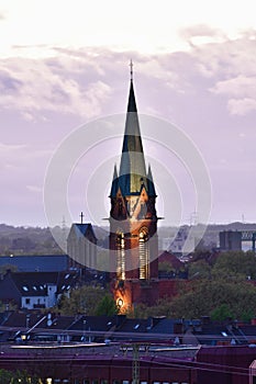 St. Michael Church Dortmund Ruhrgebiet Germany in Sunset clouds dramatic light