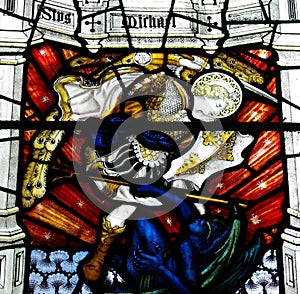 St. Michael conquers the devil & x28;stained glass& x29;