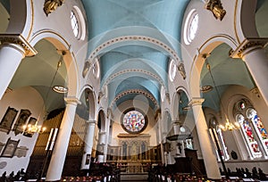 St Michael`s Church, St Michael`s Alley, Cornhill London. Historic church designed by Wren and Hawksmoor, with neo-gothic interior