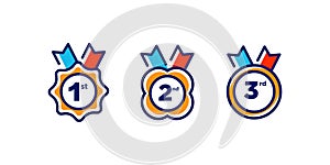 1st 2nd 3rd medal first place second third award winner badge guarantee winning prize ribbon symbol sign icon logo template Vector