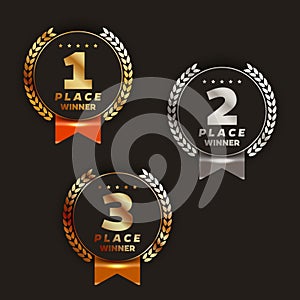 1st, 2nd, 3rd place logo`s with laurels and ribbons. photo