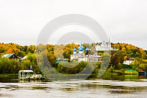 St. Nichola`s Holy Trinity Monastery Svyato Troitse Nikolsky Monastery and Cathedral of the Annunciation. View from the Klyazma