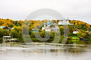 St. Nichola`s Holy Trinity Monastery Svyato Troitse Nikolsky Monastery and Cathedral of the Annunciation. View from the Klyazma