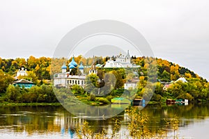 St. Nichola`s Holy Trinity Monastery Svyato Troitse Nikolsky Monastery and Cathedral of the Annunciation. View from the Klyazma