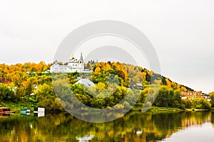 St. Nichola`s Holy Trinity Monastery Svyato Troitse Nikolsky Monastery. View from the Klyazma River. Gorokhovets