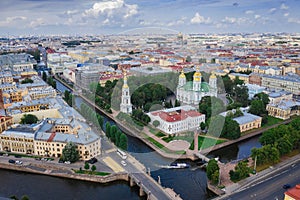 St. Nicholas Cathedral with a bell tower on the Kryukov Canal in St. Petersburg