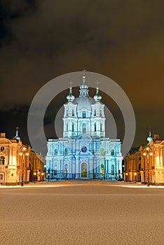 St. Nicholas Cathedral in Saint-Petersburg at night.