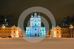 St. Nicholas Cathedral in Saint-Petersburg at night.