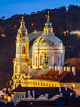 St Nicholas Church in Mala Strana, Lesser Town district, in the evening, Prague, Czech Republic