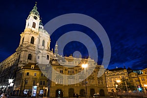 St. Nicholas Church in Prague at dusk