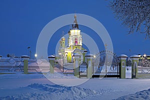 St. Nicholas Church in winter in the Russian city of Nadym