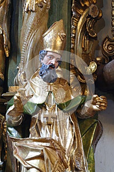 St. Nicholas, statue on the altar of st. Barbara at St. Peter`s Church in Sveti Petar Mreznicki, Croatia