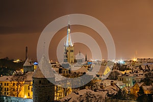 St. Olaf church or Oleviste by snowy evening, Tallinn