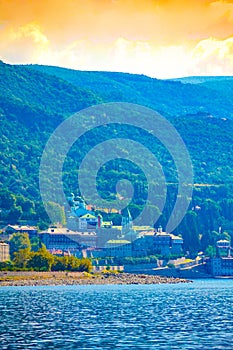 St. Panteleimon Monastery Orthodox Mount Athos landscape Greece