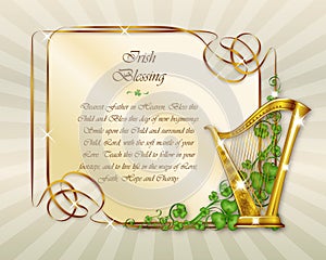 March 17th Saint Patrick`s Day Irish Blessing with Celtic Harp