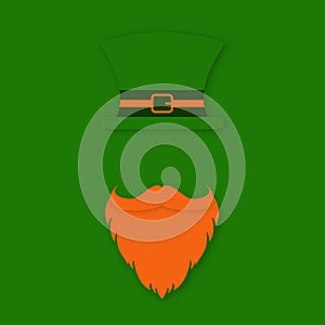 St. Patrick Day character. Leprechaun`s hat with beard and mustache. Saint Patrick Day symbol design